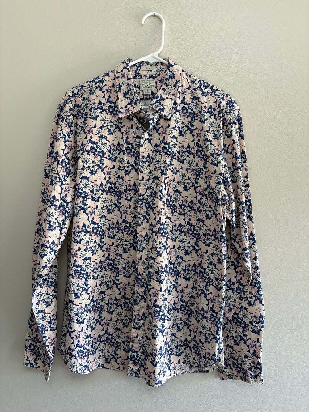 J.Crew Slim Secret Wash Stretch Organic Cotton Floral Shirt Size L